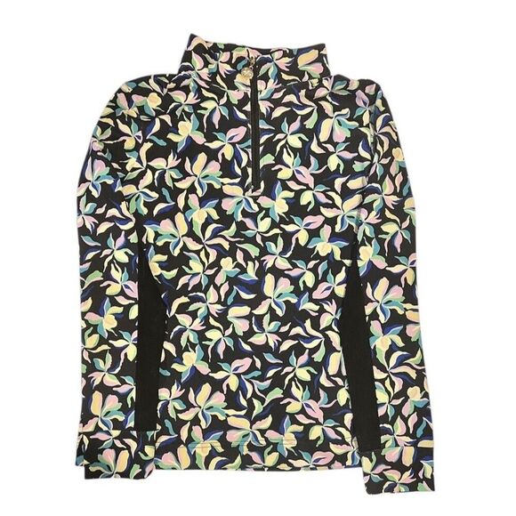 Stella Parker Sport Black Multi Floral Sheer Sleeve Half-Zip UPF 50 Jacket - Picture 4 of 12